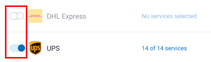 The toggle next to one carrier is set to off while another is set to on.