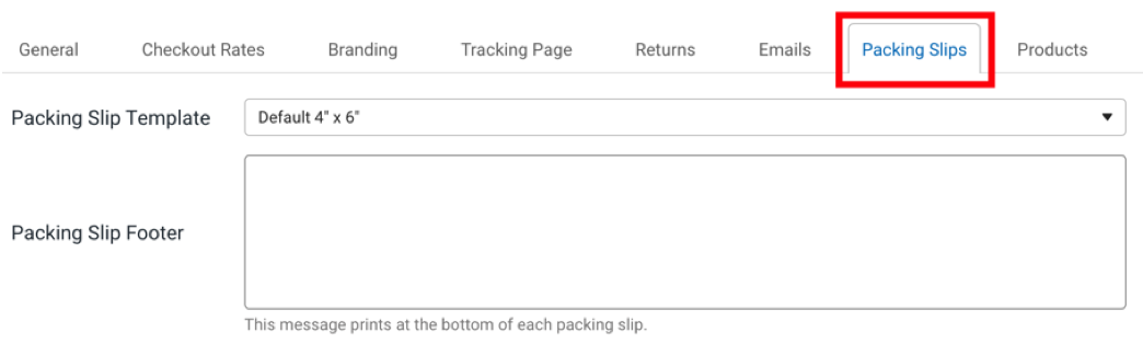 Settings > Store Set Up > box highlights Packing Slips tab