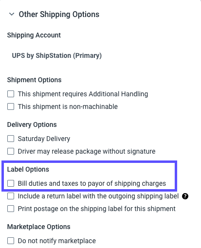 Other shipping options DDP option highlighted
