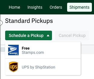 The Schedule a Pickup drop-down with FedEx, DHL Express, and UPS pickup options.