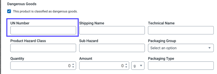 Box highlights UN Number field