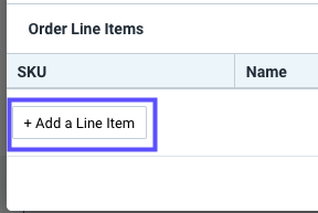 Box highlights the + Add a Line Item button on the New order popup.