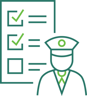 Illustration eines Militäroffiziers vor einer Checkliste.