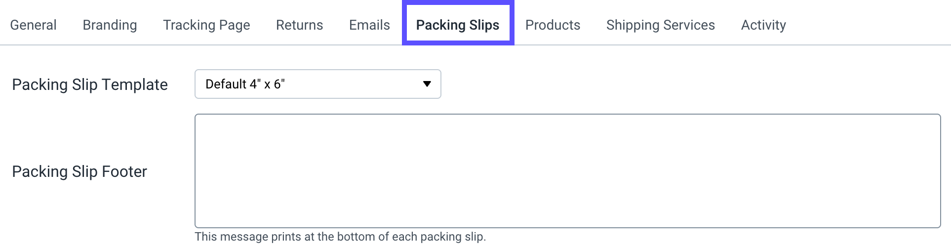 Settings > Store Set Up > box highlights Packing Slips tab