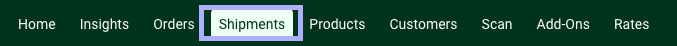 Closeup of Toolbar. Shipments tab highlighted.