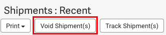 Void Shipment(s) button highlighted.