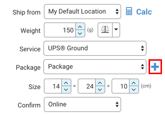 Red box highlights Plus sign icon for multi-package shipments in Order Details screen