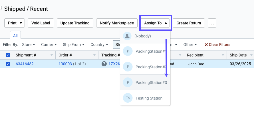 Assign To action menu is open and arrow points to a username to select in the list.
