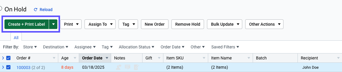 The create and print button is marked.