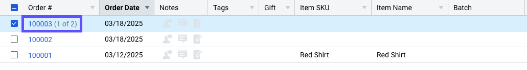 El número de pedido está marcado en la cuadrícula de pedidos.