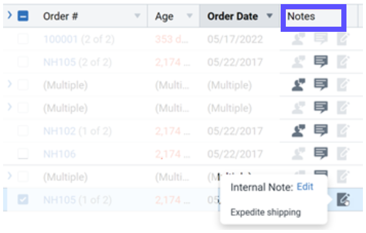 El título Notas de la columna está marcado.
