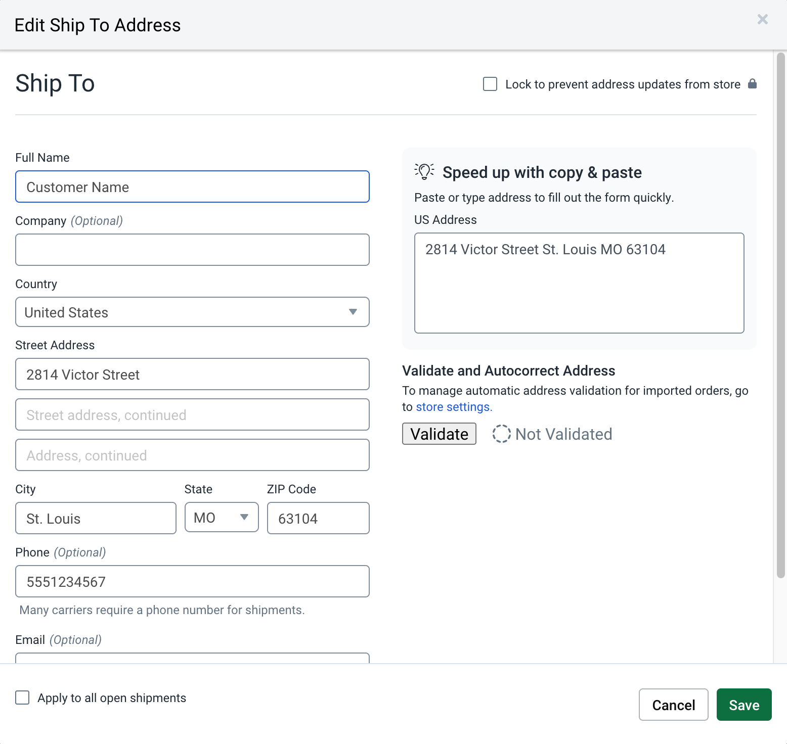 Aparece la dirección de envío.