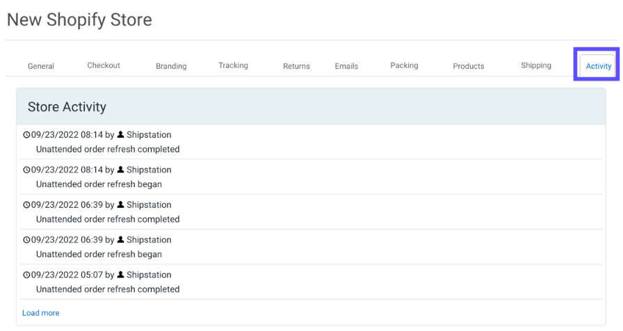 Store Setup page. Red box highlights Activity tab.