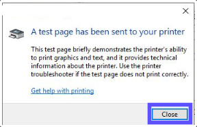 Pop-up-Fenster zur Bestätigung des Drucks der Windows-Testseite