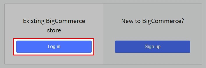 Página de inicio de sesión de la tienda de aplicaciones de BigCommerce con el botón "Iniciar sesión" resaltado