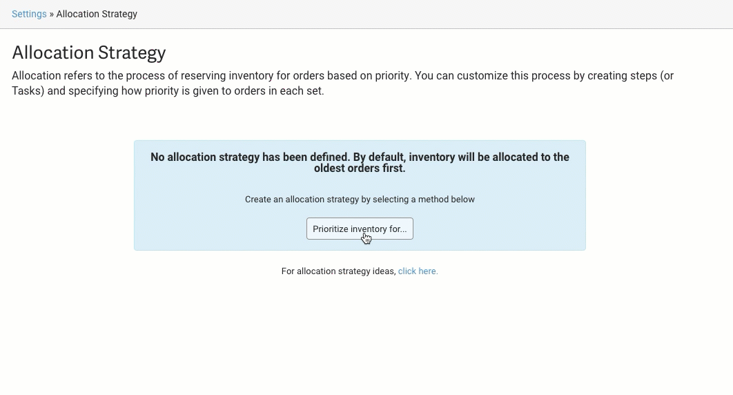 El GIF muestra cómo configurar una tarea de asignación y priorizar pedidos.