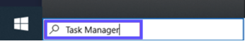 "Task Manager" text entered in Windows desktop search bar.