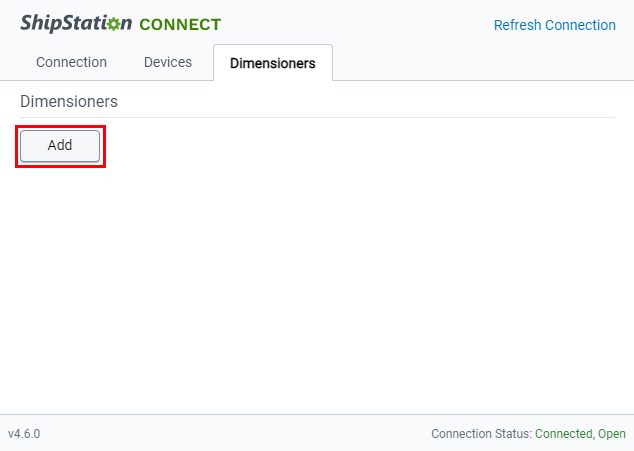 The add button is selected on the dimensioners tab.