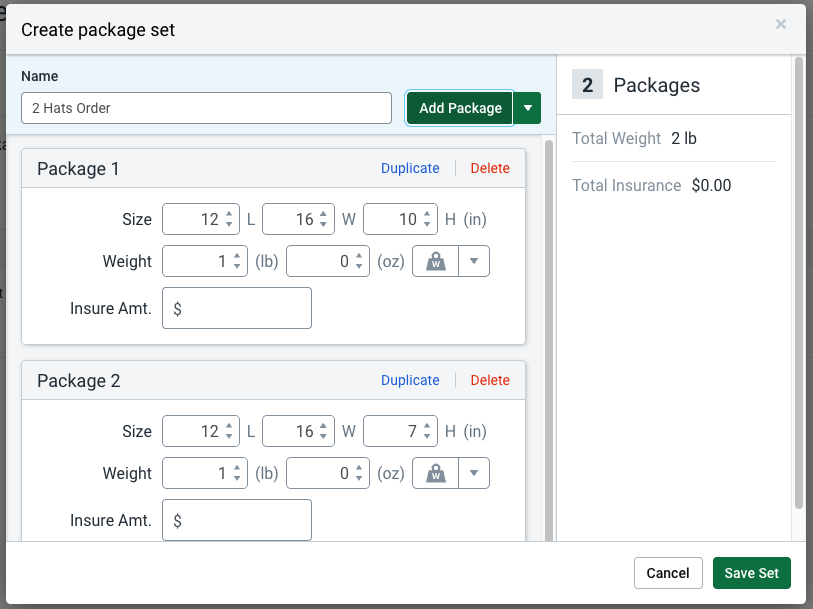 The muli-package shipment widget.