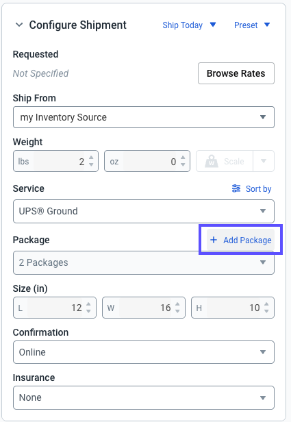 Shows the + Add Package button