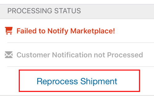 Imagen de notificación fallida del marketplace en Detalles del envío en Mobile