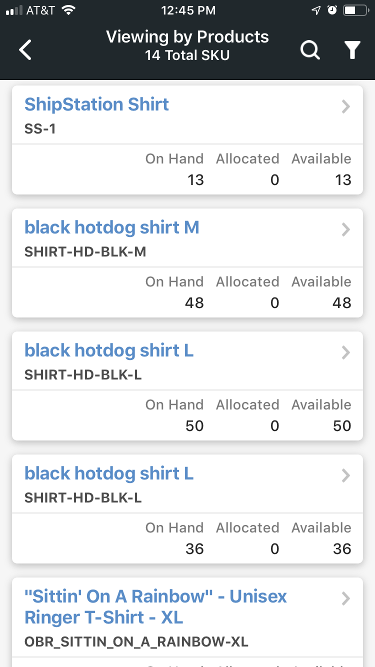 Menu mobile des stocks > Affichage par produits