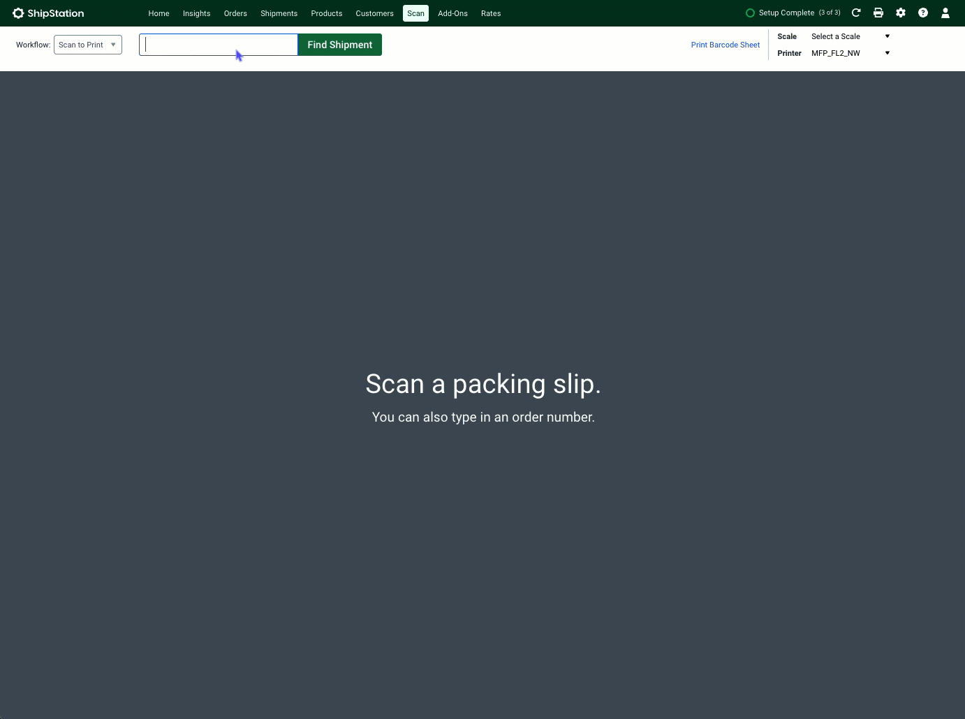 A gif showing the shipment configuration and purchase + print label process