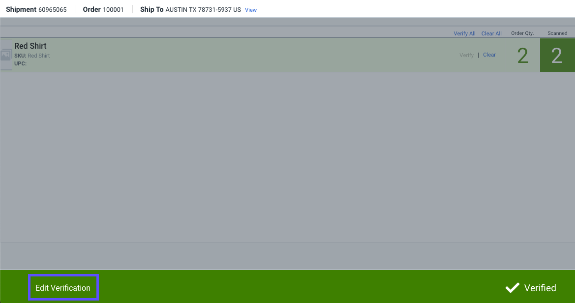 Scan page with all items verified and the Edit Verification button highlighted