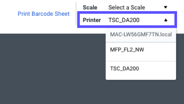 The Scan page with the Select a Print drop-down menu open