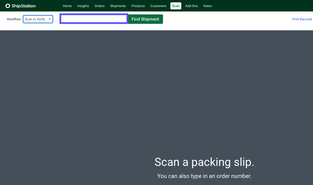 Pager Scanner avec l'option Scanner pour vérifier sélectionnée et le champ Rechercher l'expédition encadré en rouge