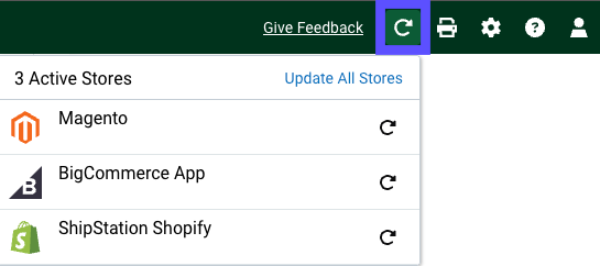 Import Orders drop-down menu with Import icon highlighted.