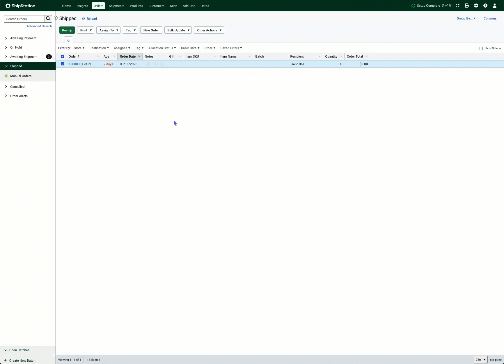 Demo showing the print via ShipStation Connect option from the order details screen