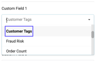 Shows Custom Field Mapping dropdown with arrow pointing to Customer Tag option