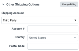 Shipping sidebar other shipping options shows ThirdParty as Shipping Account