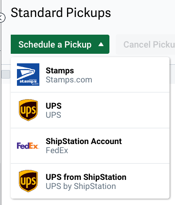 Schedule a pickup drop-down menu with FedEx account selected