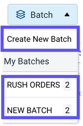 The batch all drop-down is displayed. Select create new batch or select an existing batch.