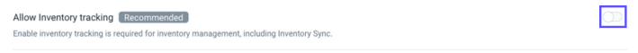 Arrow points to Disabled status for Product Inventory Tracking