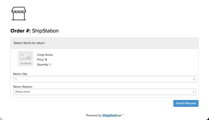 Order View with a list of items within the order, a drop-down for quantity and Return Reason.