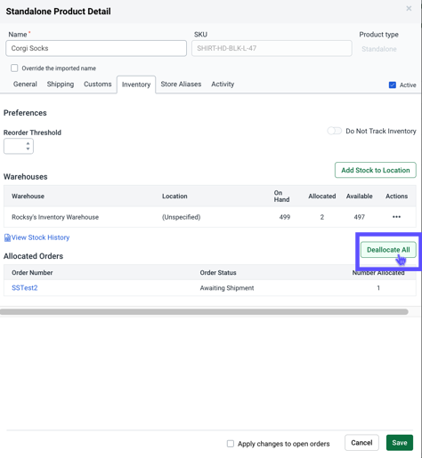V3 Inventory tab with arrow pointing to Deallocate link.
