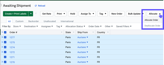 Box highlights Allocate dropdown with Allocate option