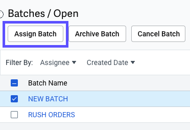 V3 Shipping tab, red box outlines Assign Batch button