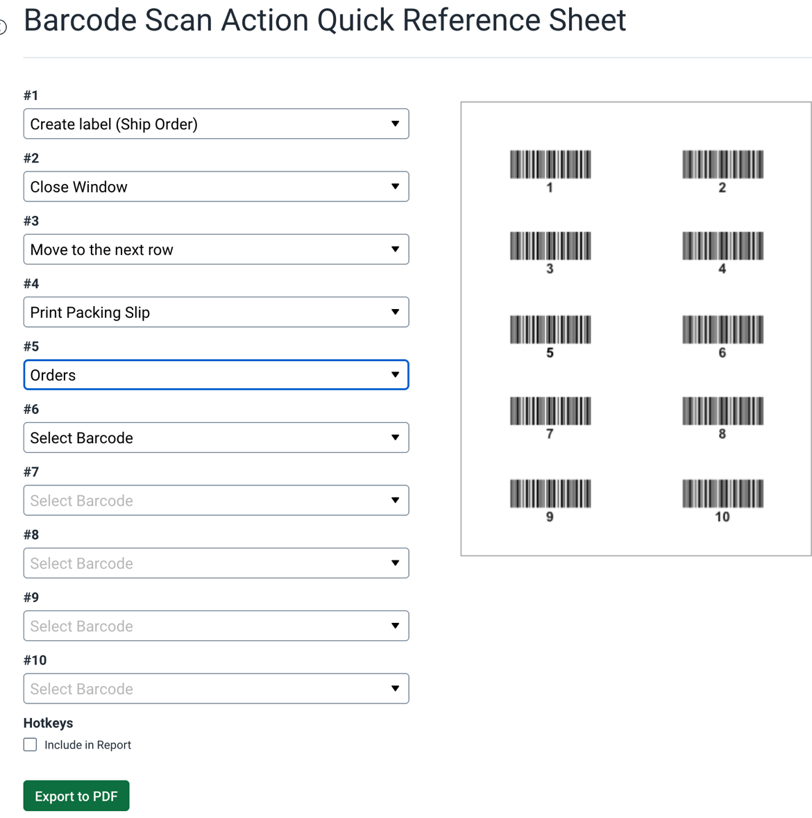 Barcode Scan Action Quick Reference Sheet.