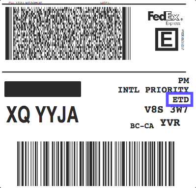 FedEx International Label highlighting "ETD" designation for Electronic Trade Document.