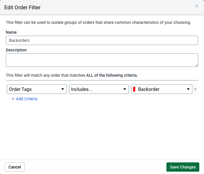 Automation Rule: Edit Order Filter popup.
