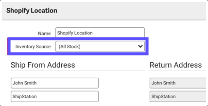 Edit Ship From Location with Inventory Source highlighted