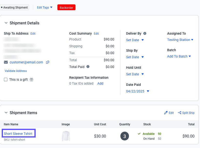Order Details. Red boxes around product names to show hyperlinks to Product Details