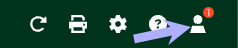 Toolbar closeup, with red arrow pointing to the number of alerts (147) on the Profile icon.