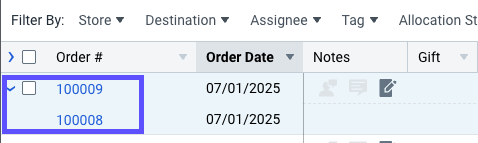 A combined order is expanded showing both combined order numbers.
