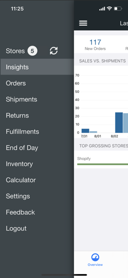 Mobile app menu options