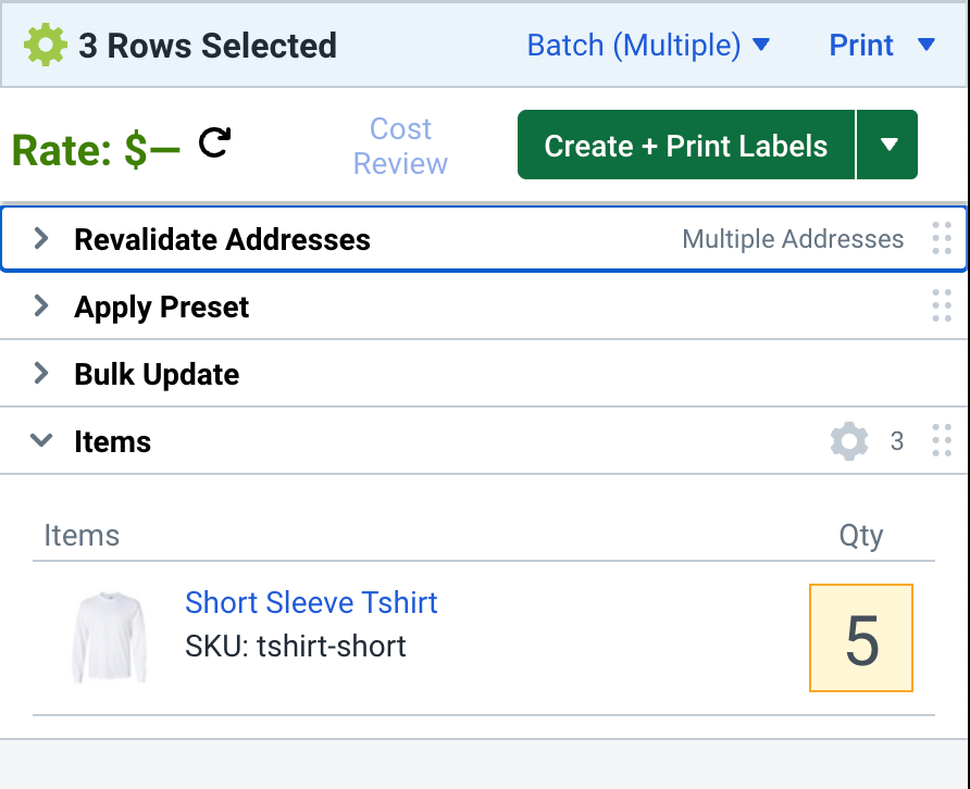 Order sidebar with items grouped by Items